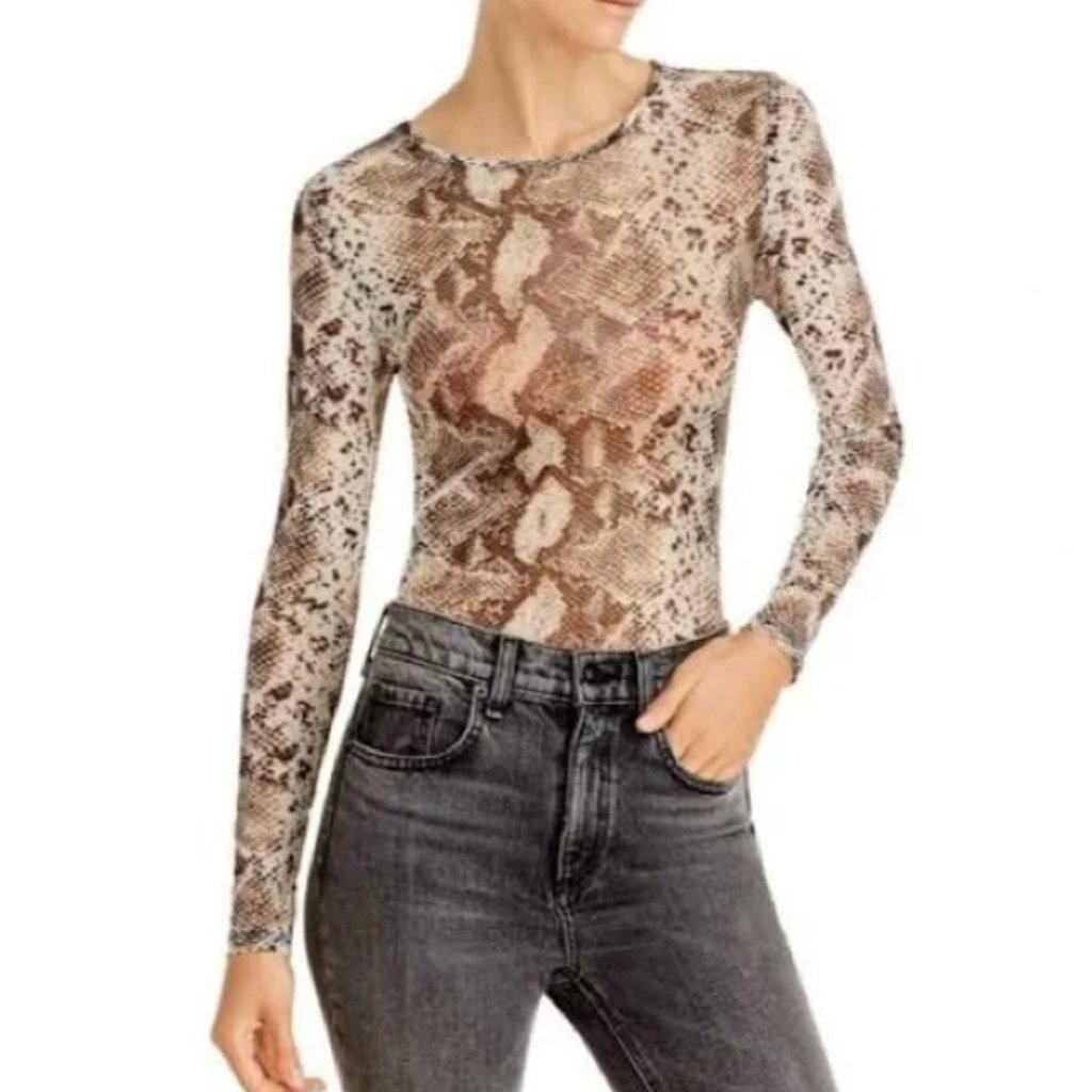 Aqua Sheer Snakeskin Mesh Long Sleeve Top